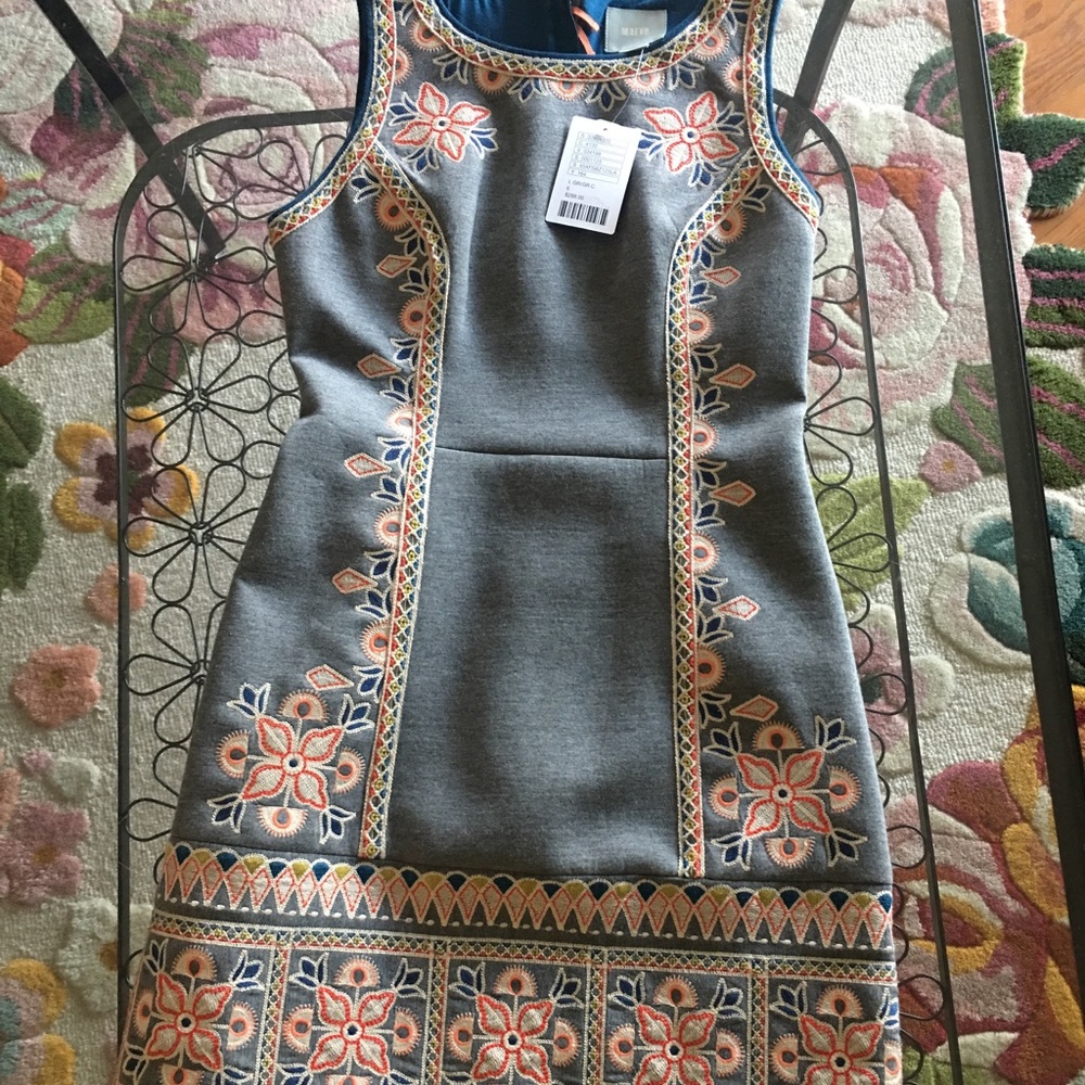 Anthropologie embroidered floral scuba dress